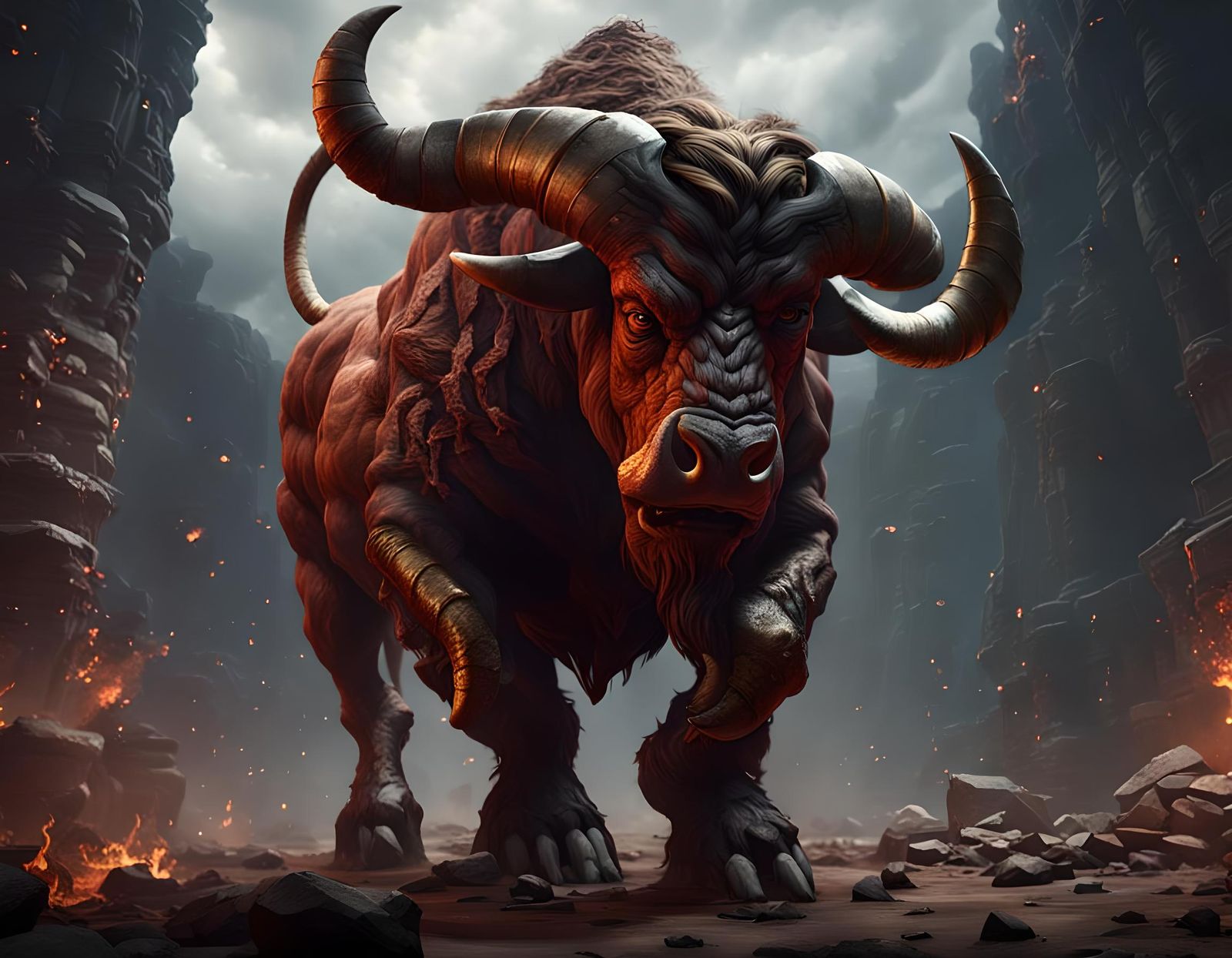 Detailed Matte Painting of a Minotaur in Fantasy Art