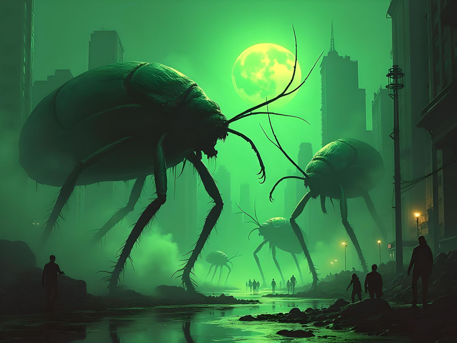 Giant Zombie Grasshoppers Devour City: Retro Sci-Fi Horror