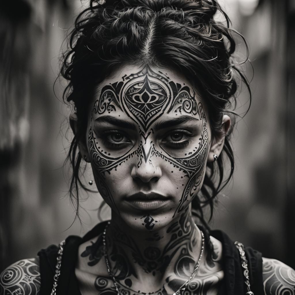 Mystical Energy Infused Geometric Tattoos on Empath Face