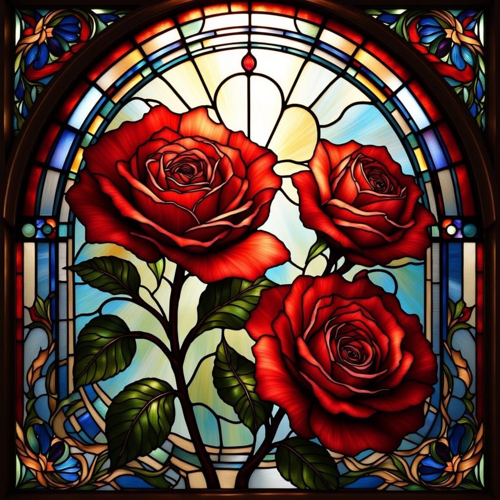 Hyperdetailed Stained Glass Roses in Tiffany Style