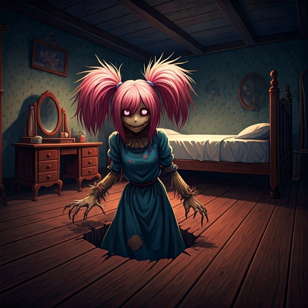 Creepy Anime Scarecrow Emerging From Floor