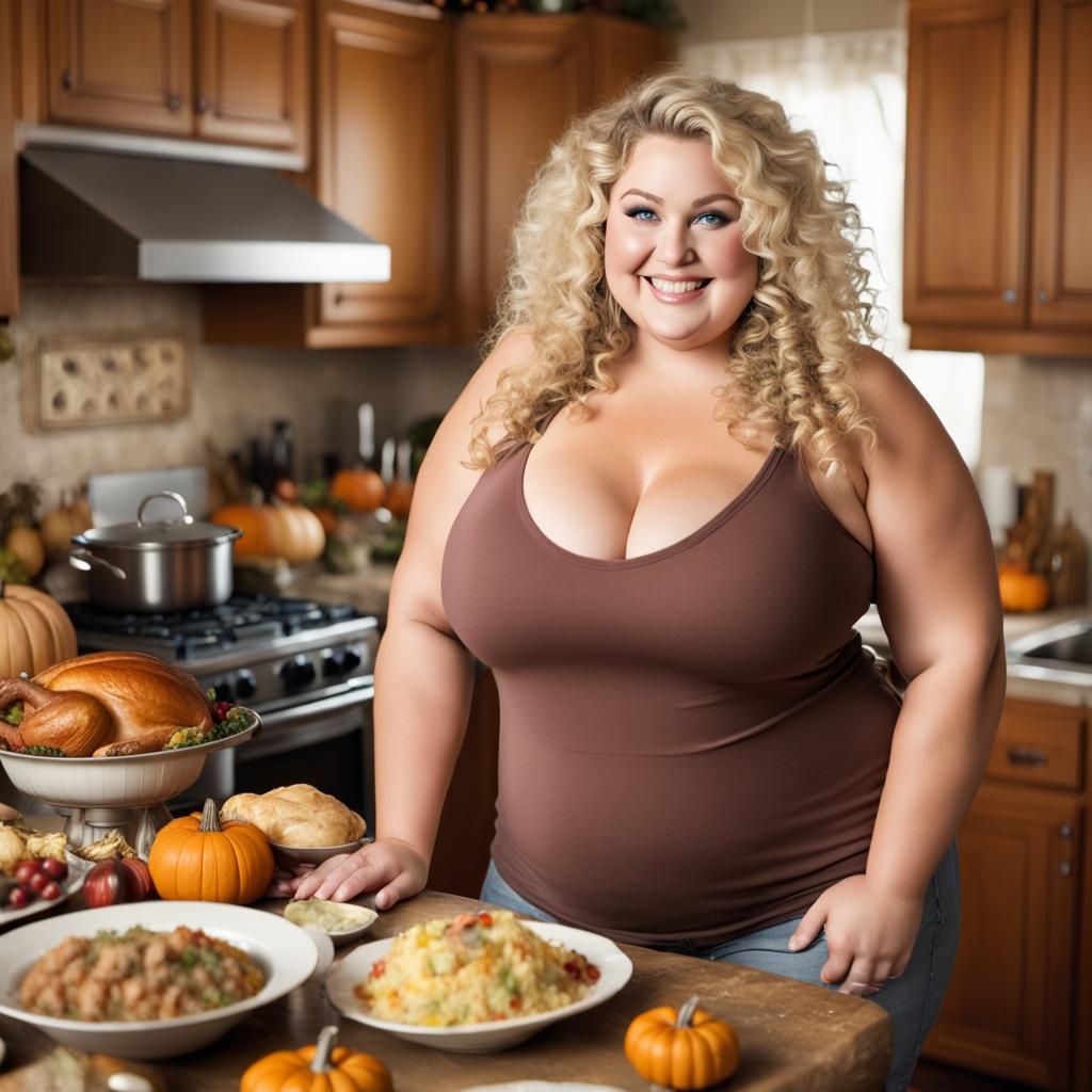 Attractive Plus Size Woman Cooking Thanksgiving Dinner