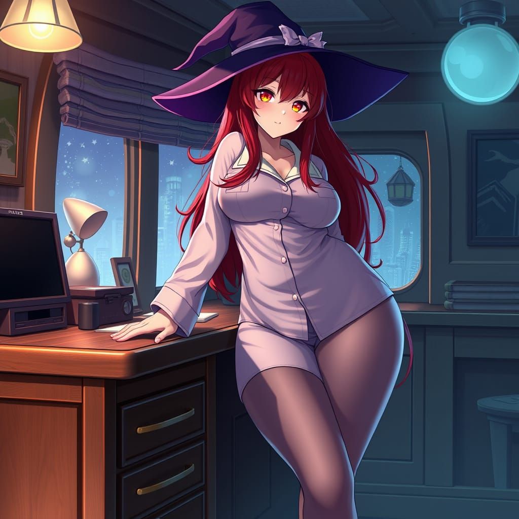 Redhead Witch Woman in Anime Style