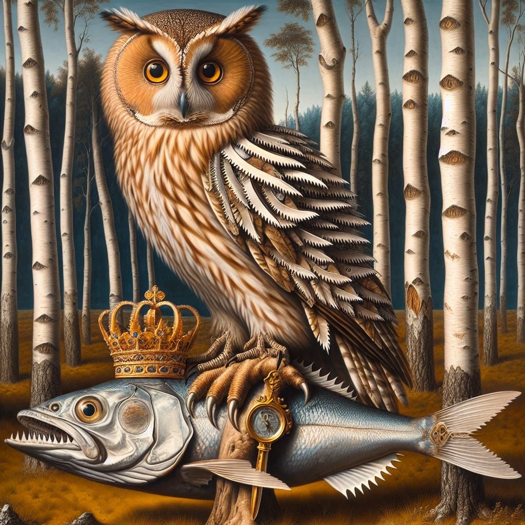 Owl with Saw Feather Crown in Dürer Style
