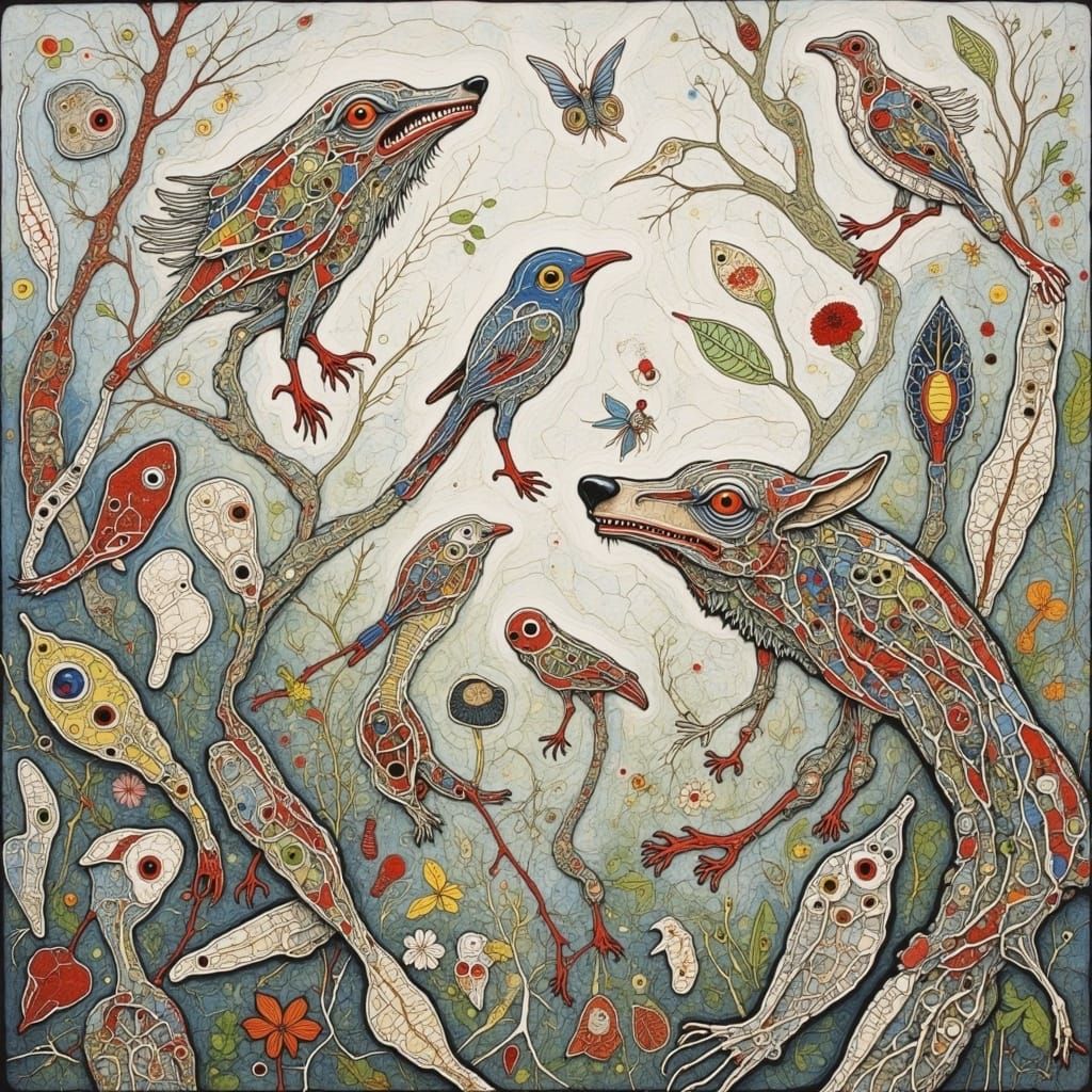 Ethereal Hellhound Landscape in Whimsical Watercolour