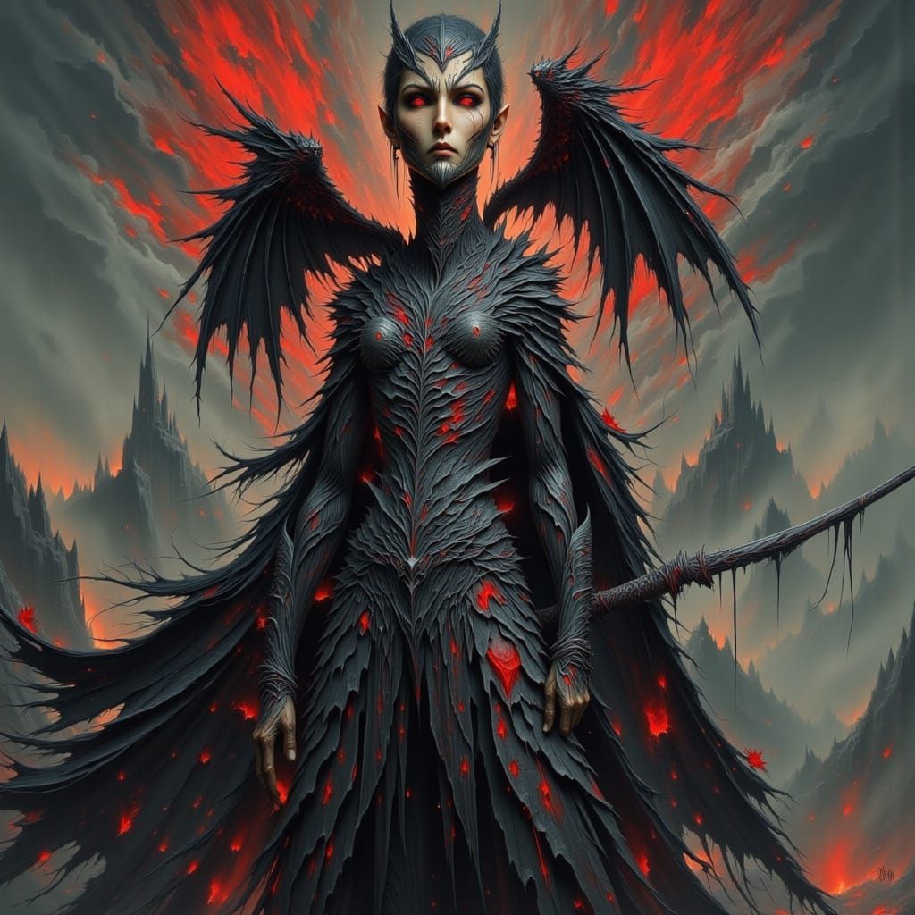 Ominous Demon Stands on a Dramatic Cliff Edge