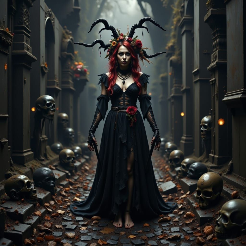 Faerie Witch Summons Spirits in Cemetery: Digital Painting