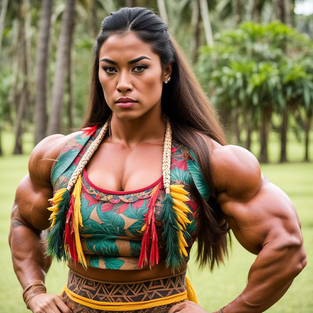 Polynesian Hula Dancer with Muscular Physique