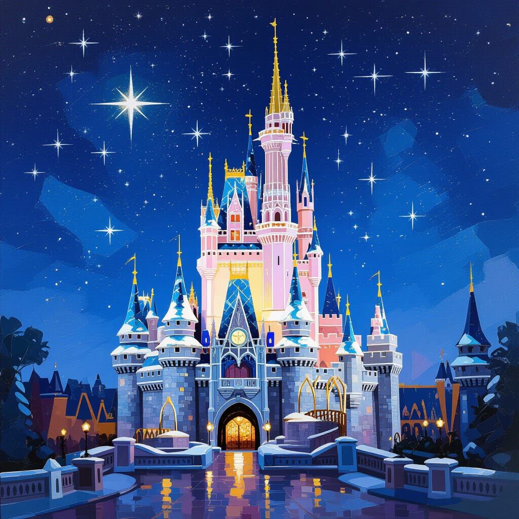 Majestic Christmas Castle in Starry Night Sky