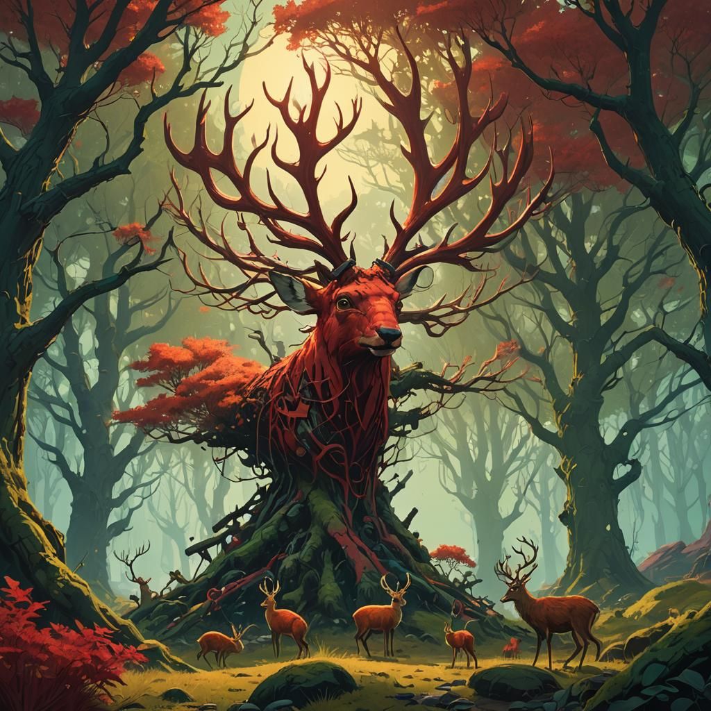 Red Tree and Jackalopes on Green Planet