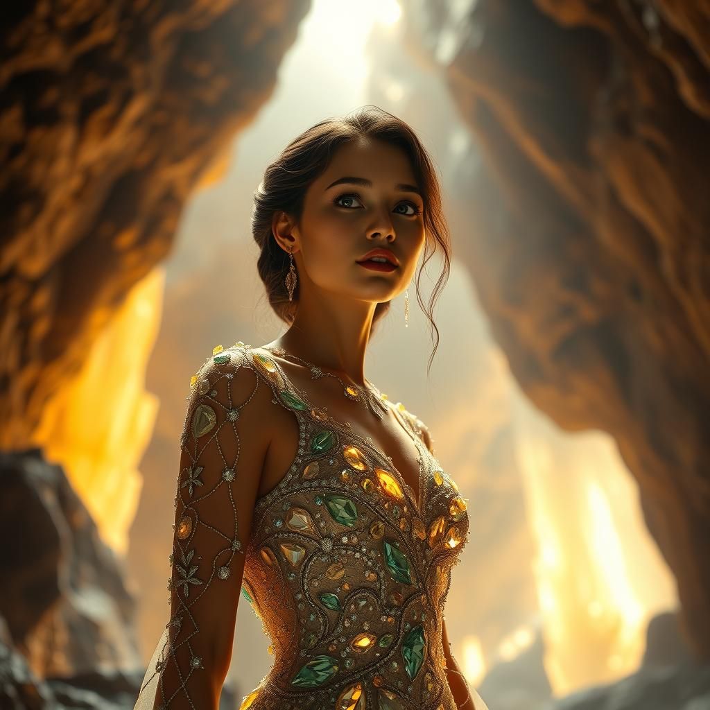 Gemstone Gown in Crystalline Cave, Fantasy Art