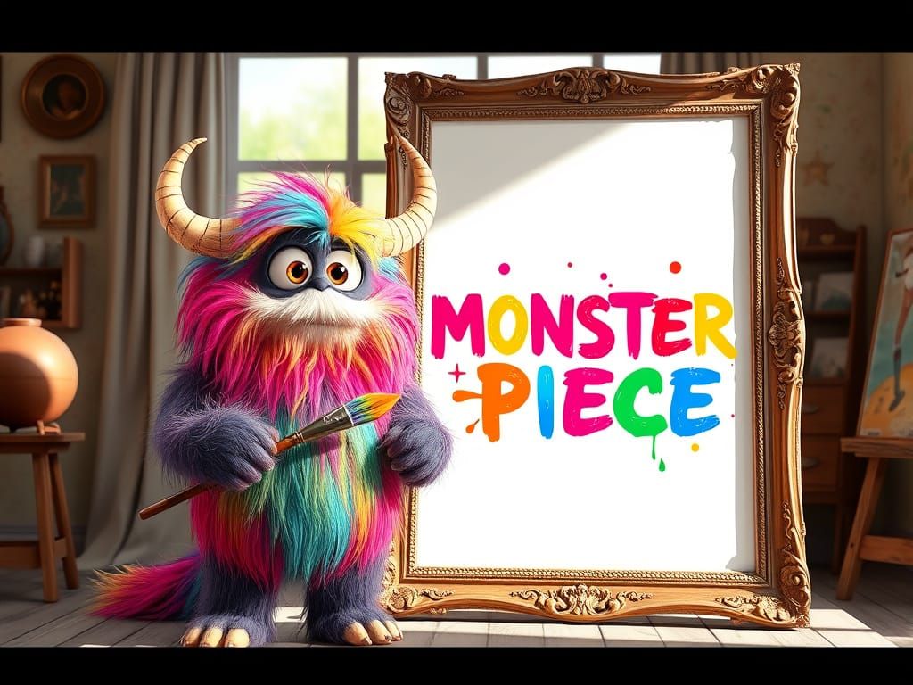 Friendly Fluffy Monster in Pixar Style Studio