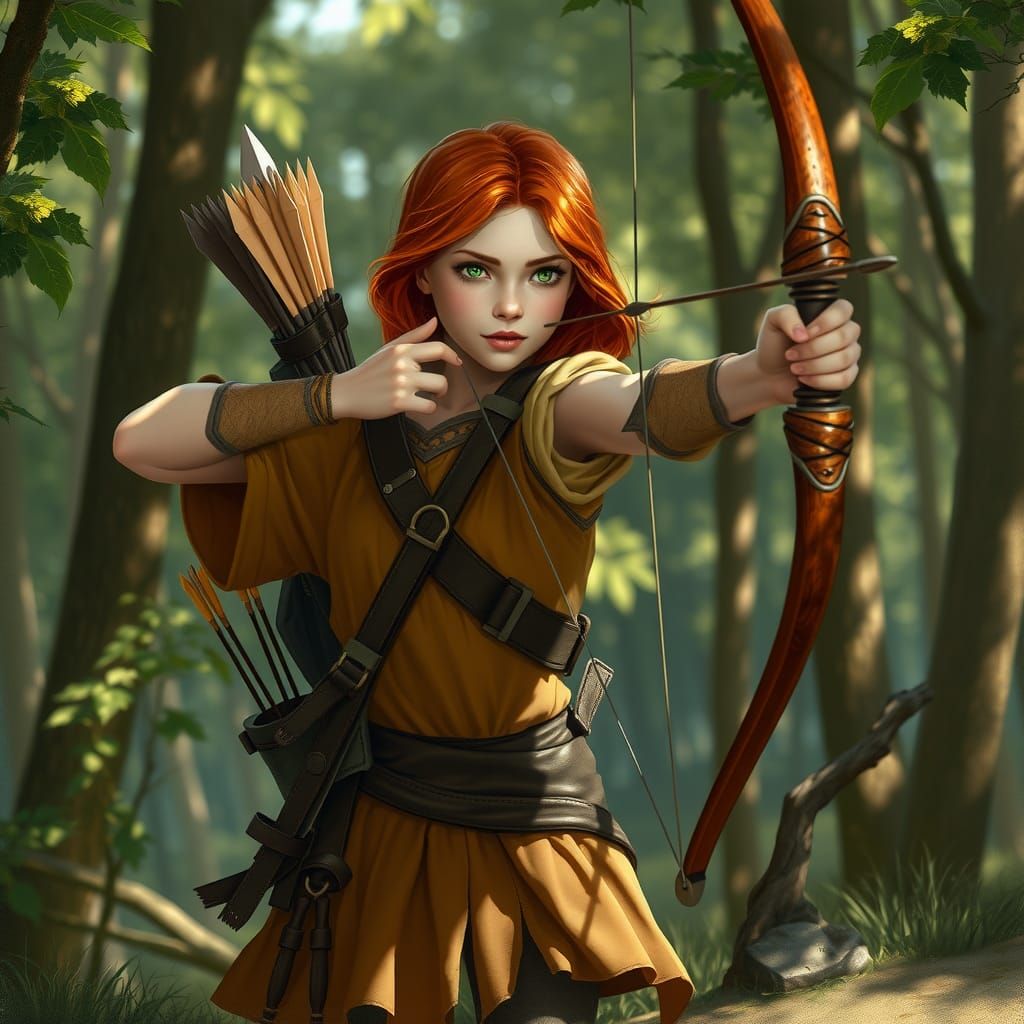 Medieval Archer with Bow and Arrow Aimed