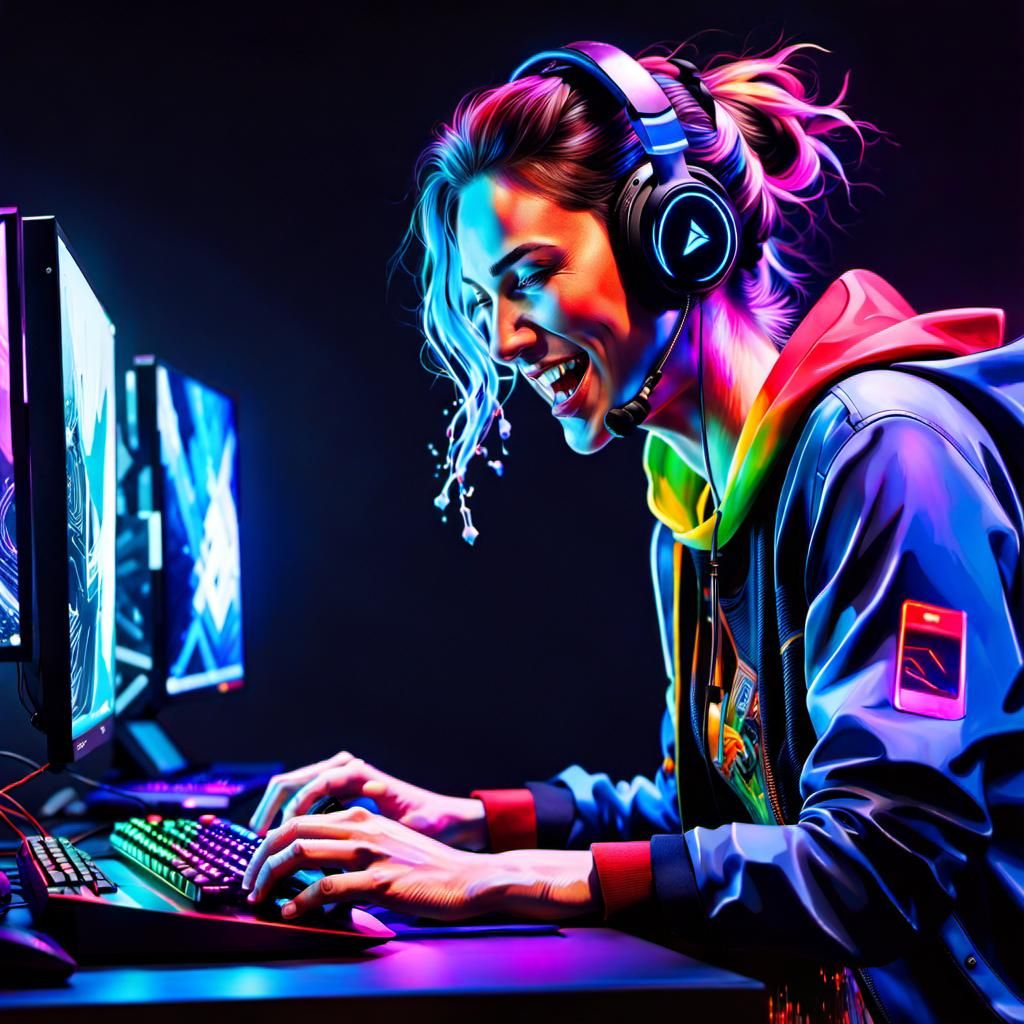 Gaming Teenager in Ultimate RGB Setup: Splash Art