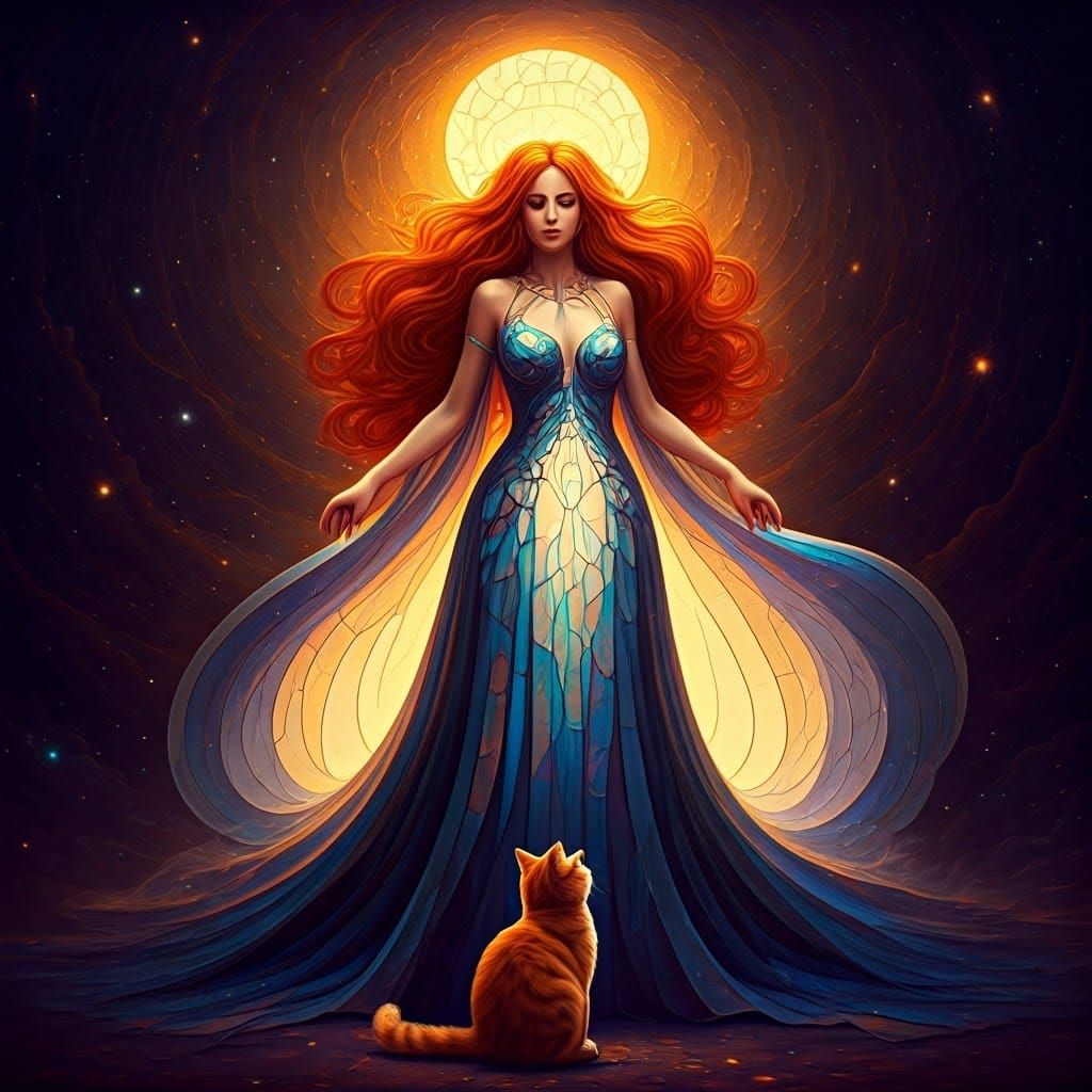 Stained Glass Goddess Conduces Cosmic Dance Amidst Swirling ...