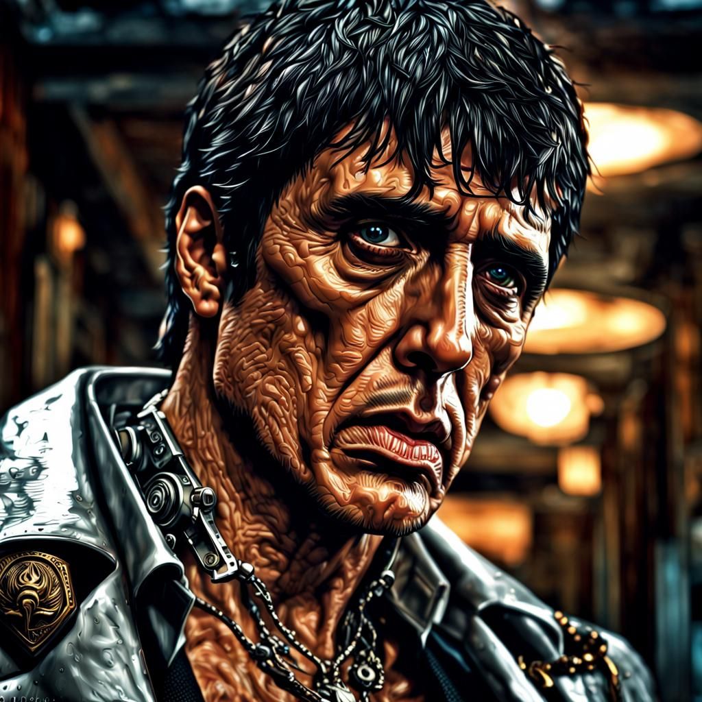 Hyperrealistic Tony Montana Cyborg Portrait