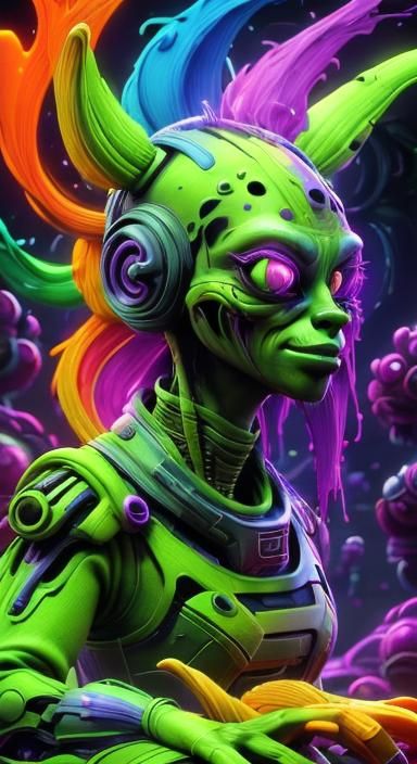 Funny Alien on Strange Planet: 3D Digital Art