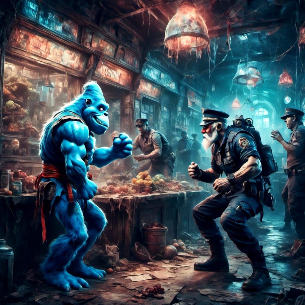 Evil Smurf Versus Policeman in Street Fighter