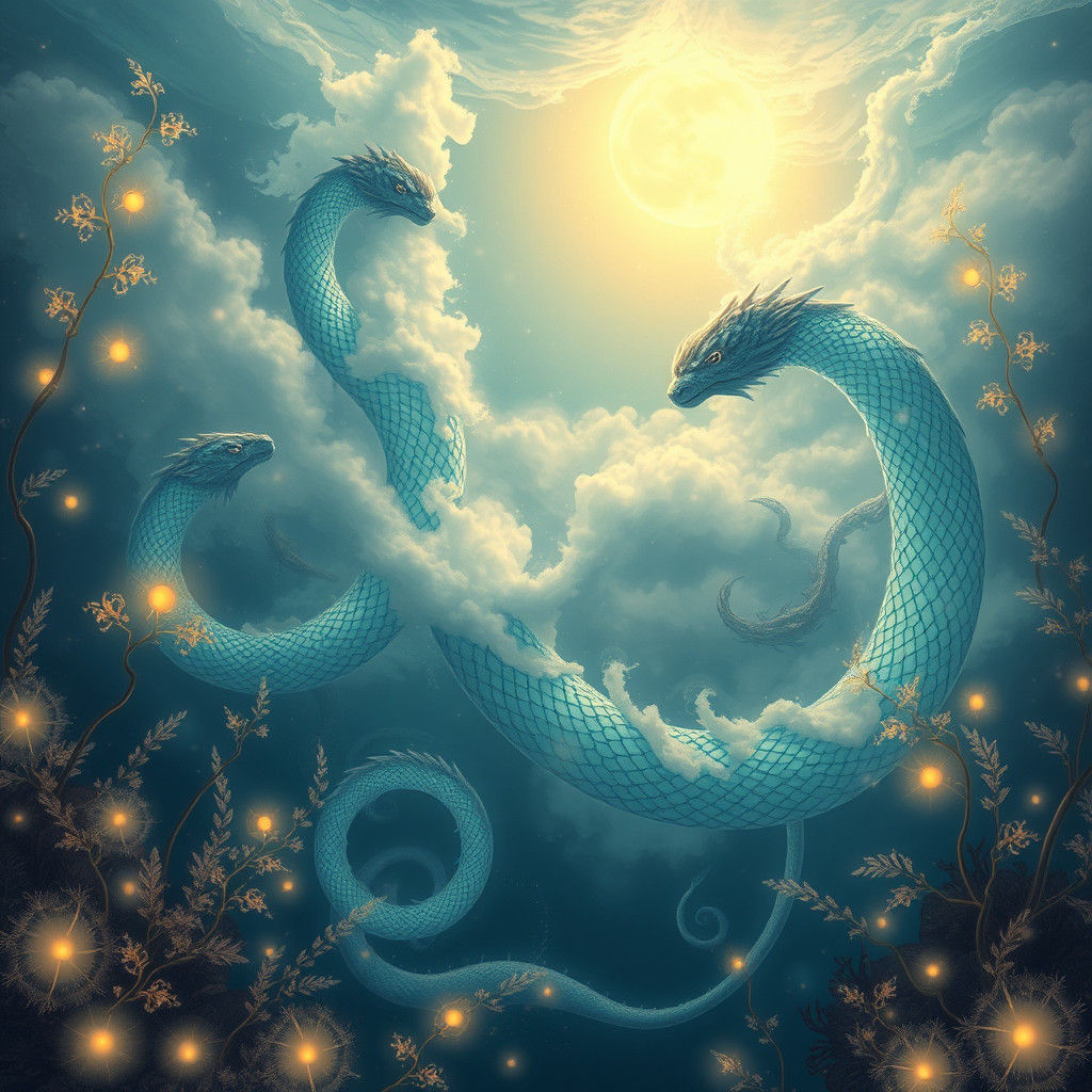 Luminescent Sea Serpents in Ethereal Underwater Realm