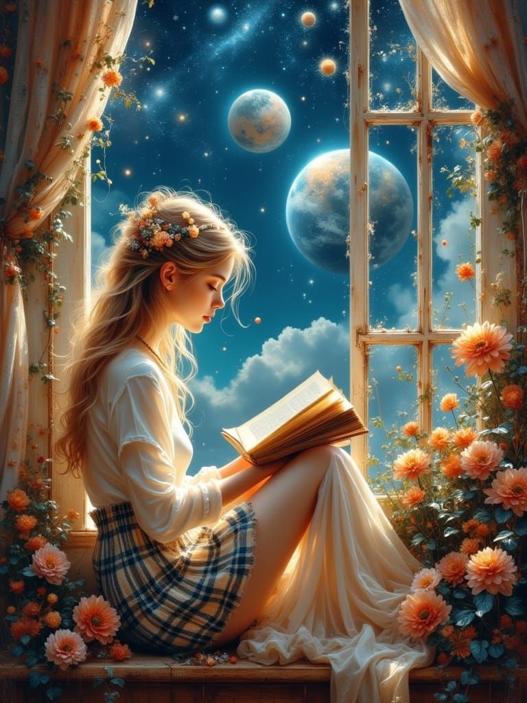 Ethereal Girl in Cosmic Wonderland