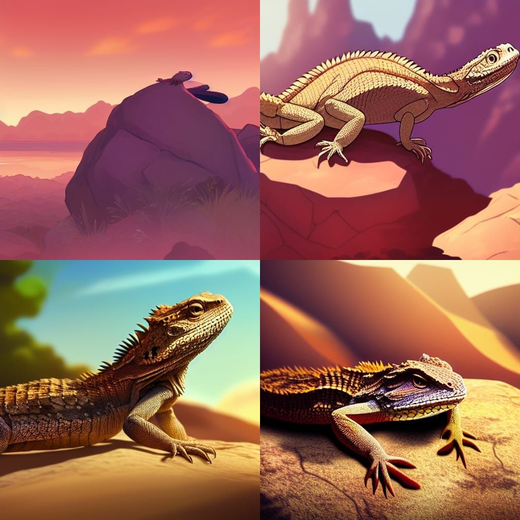 Kawaii Bearded Dragon in Ghibli Anime Style