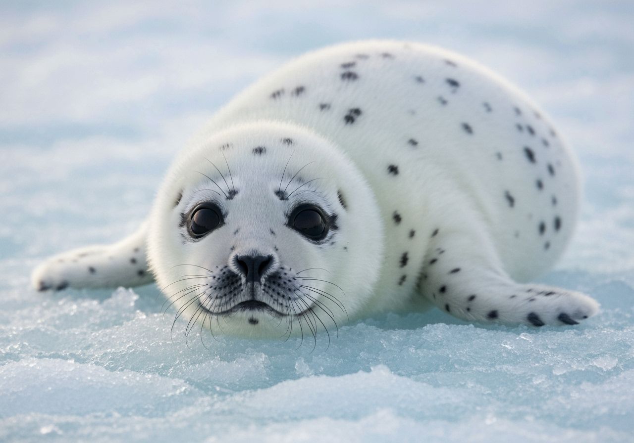 Adorable Baby Seal on Ice, Close-up Photography
