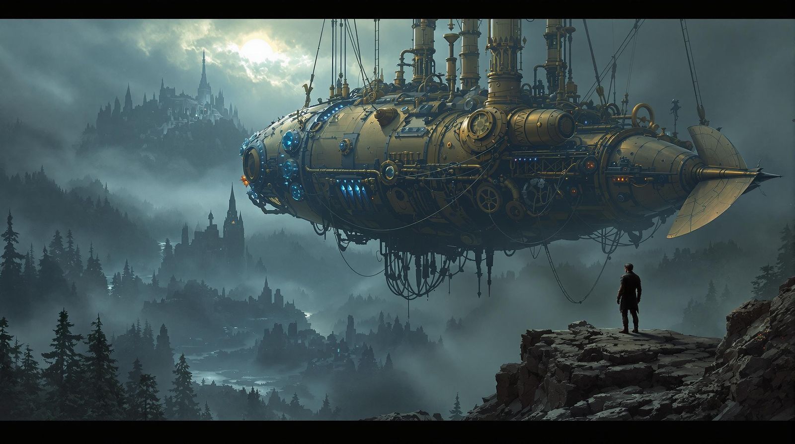 Elven Artificer on Steampunk Airship, in Frazetta Style