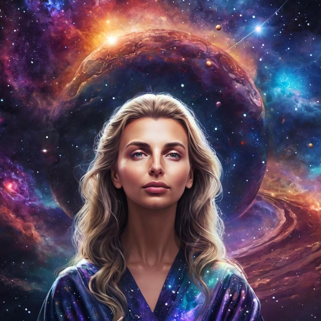 Ethereal Galaxy Queen Portrait in Surreal Dreamscape