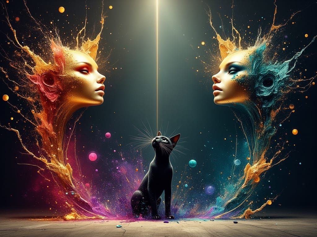 Surreal Galaxy Portal with Leaping Panther