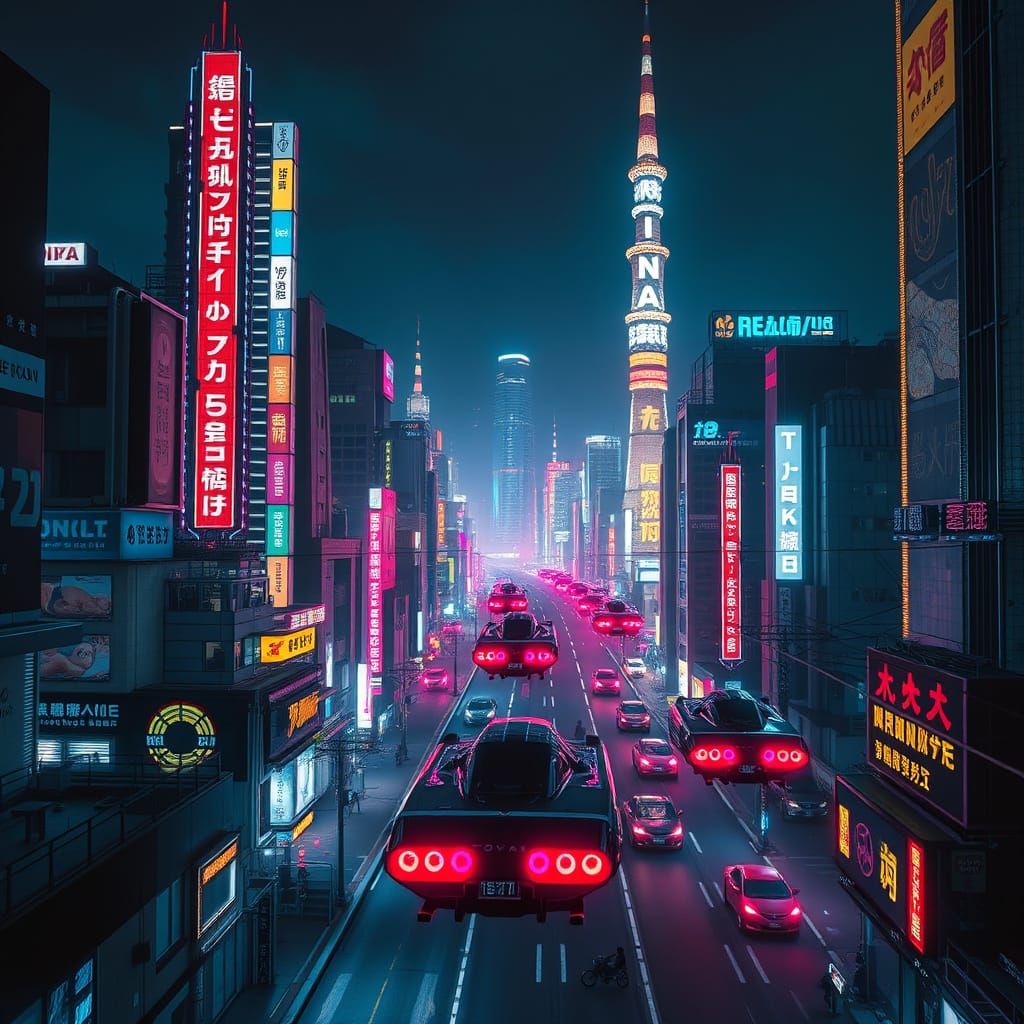 Surreal Cyberpunk Tokyo Cityscape at Night