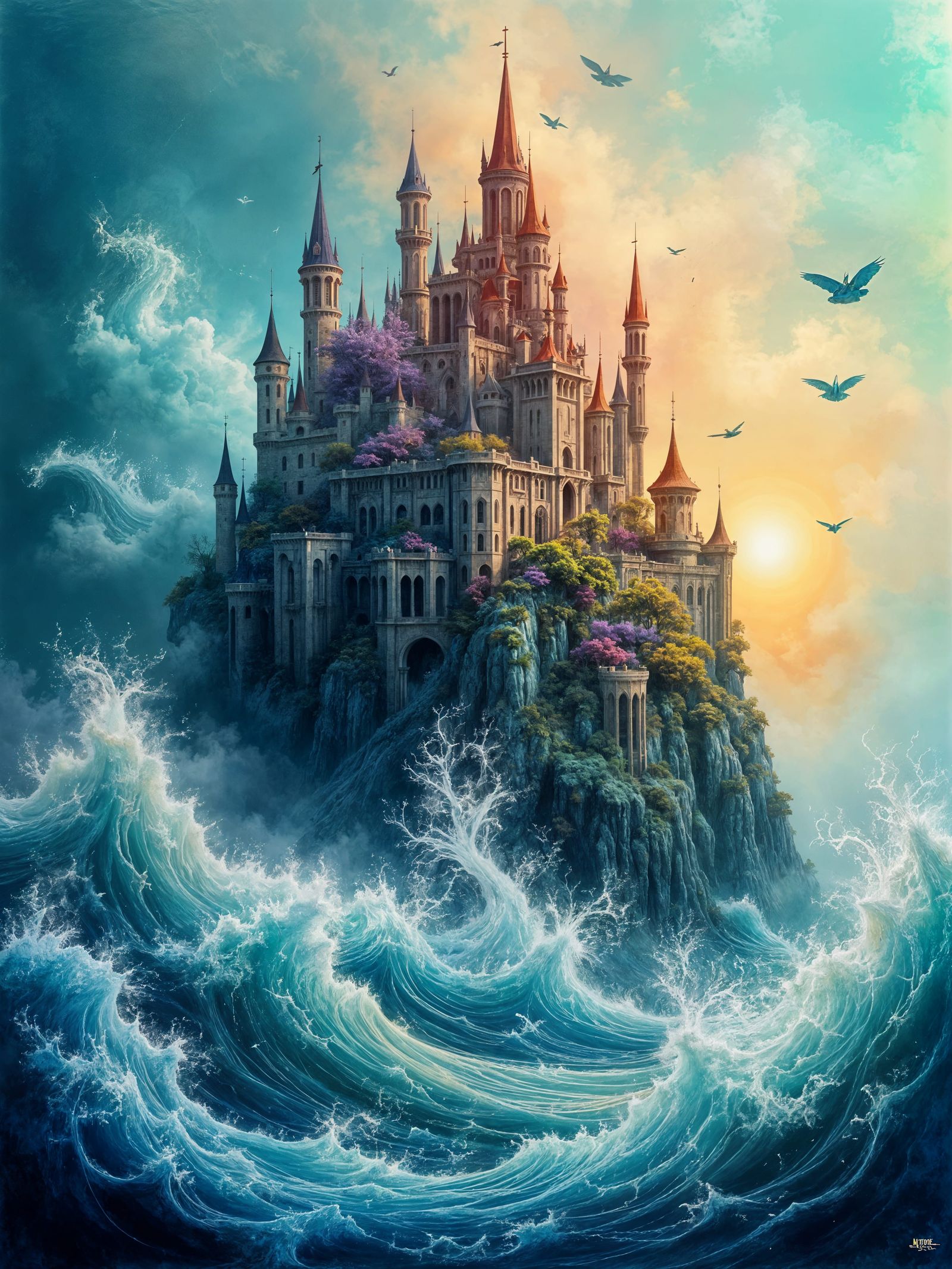 Magical Castle Ascends From Ocean in Dye-Transfer Style