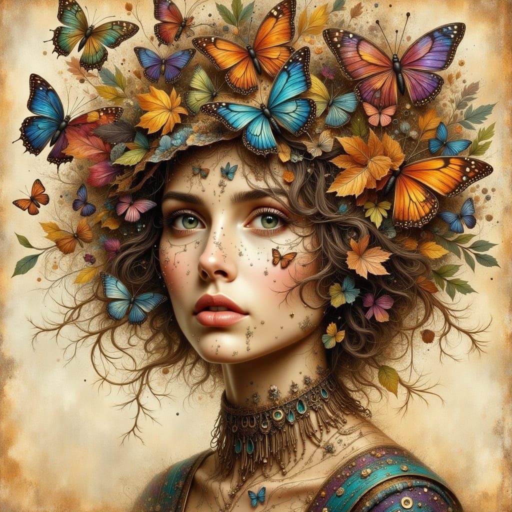 Abstract Autumn Butterfly Woman Face