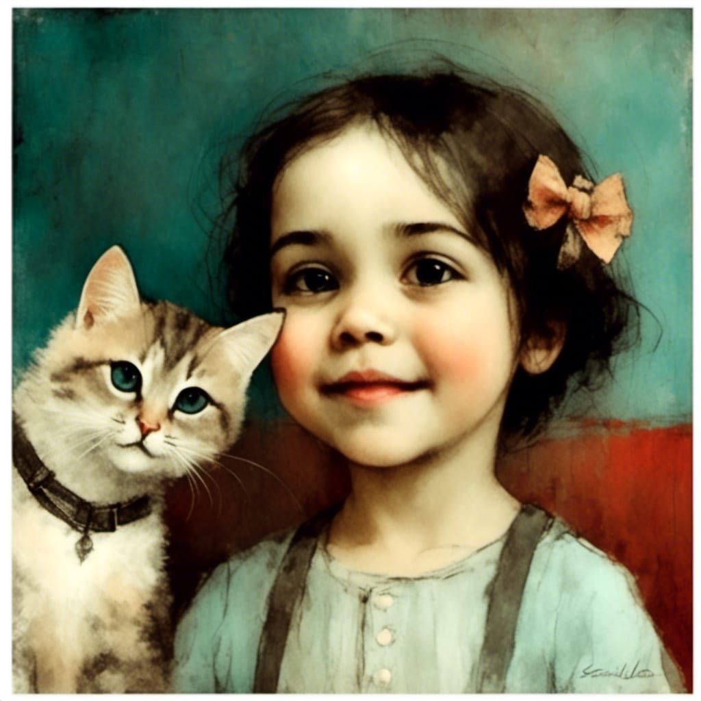 Happy Toddler Receives Cat Gift in Portrait Style