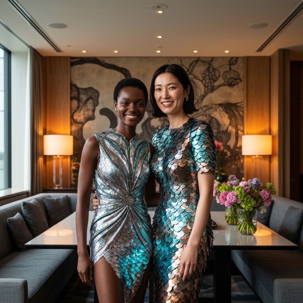 Elegant Women in Metallic Fish Scale Garments