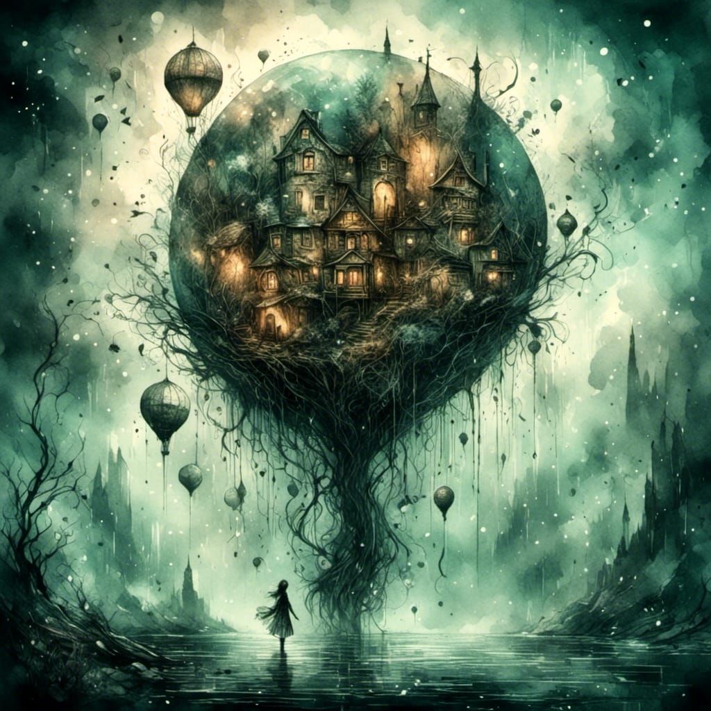 Moody Ink Drawing of Enchanted Trees in Umbra