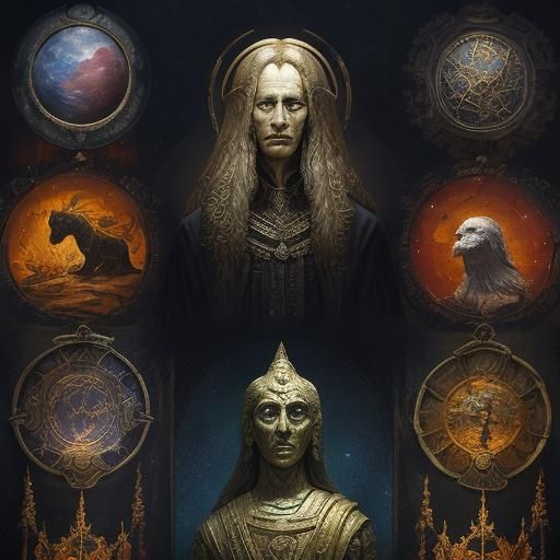 Ancient Face Amidst Storms: Cinematic Lighting