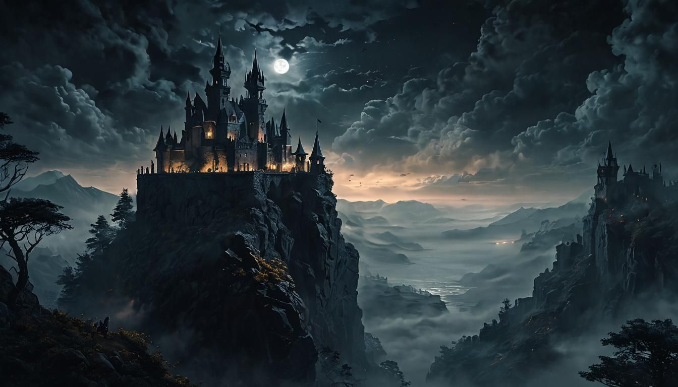 Mysterious Castle at Night: Cinematic Dark Fantasy