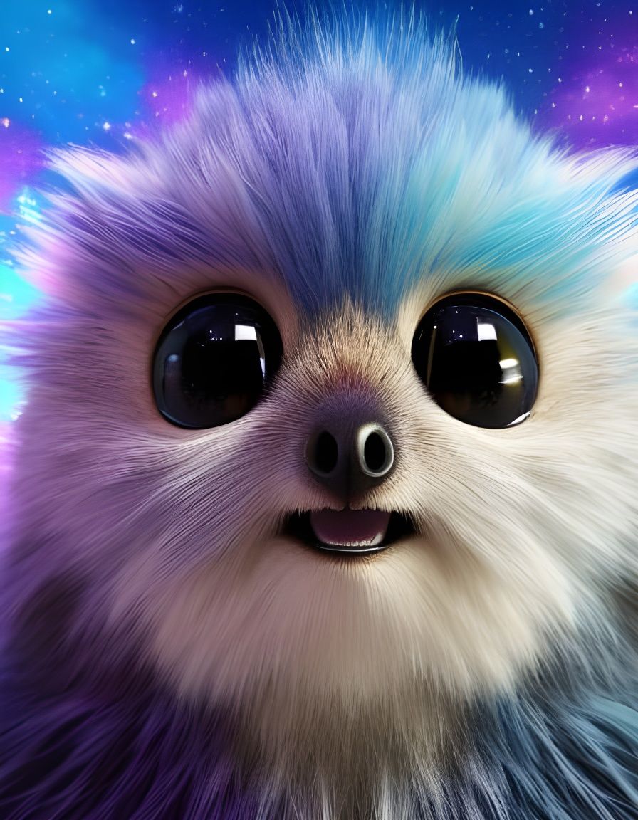 Rainbow Monster Portrait in Space, Detailed Digital Art