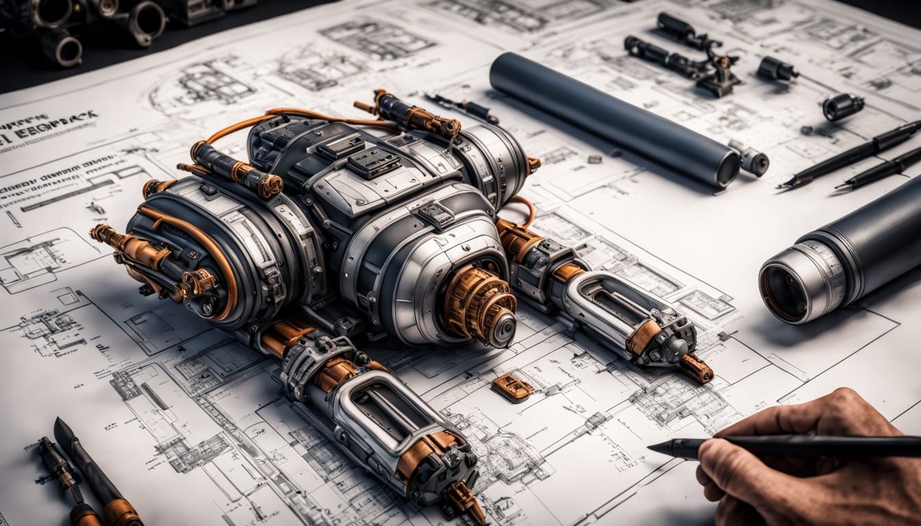 Hyperrealistic Jetpack Blueprints with Intricate Details