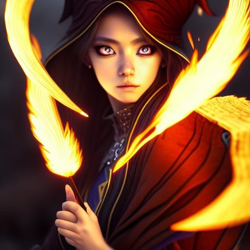 Detailed Fire Wizard in Shounen Anime Style