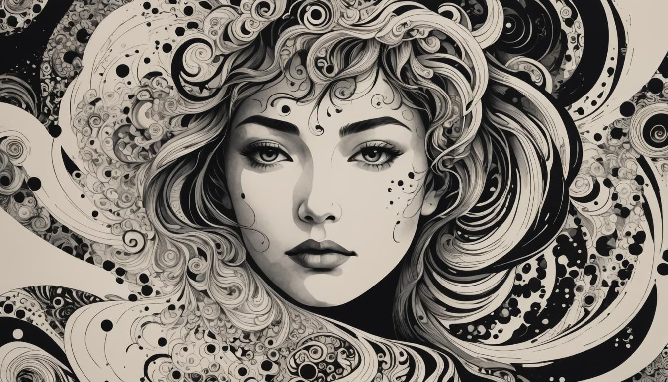 Minimalist Ink Face in Swirling Patterns