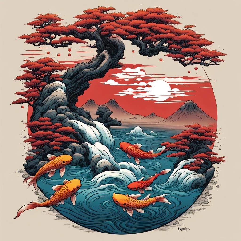 Koi Bonsai Japanese Art T-Shirt Design