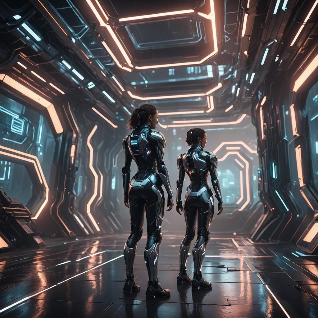 Futuristic Woman in Sci-Fi Cityscape