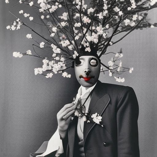 Surreal Cherry Blossom Tree Growing From Man's Nose