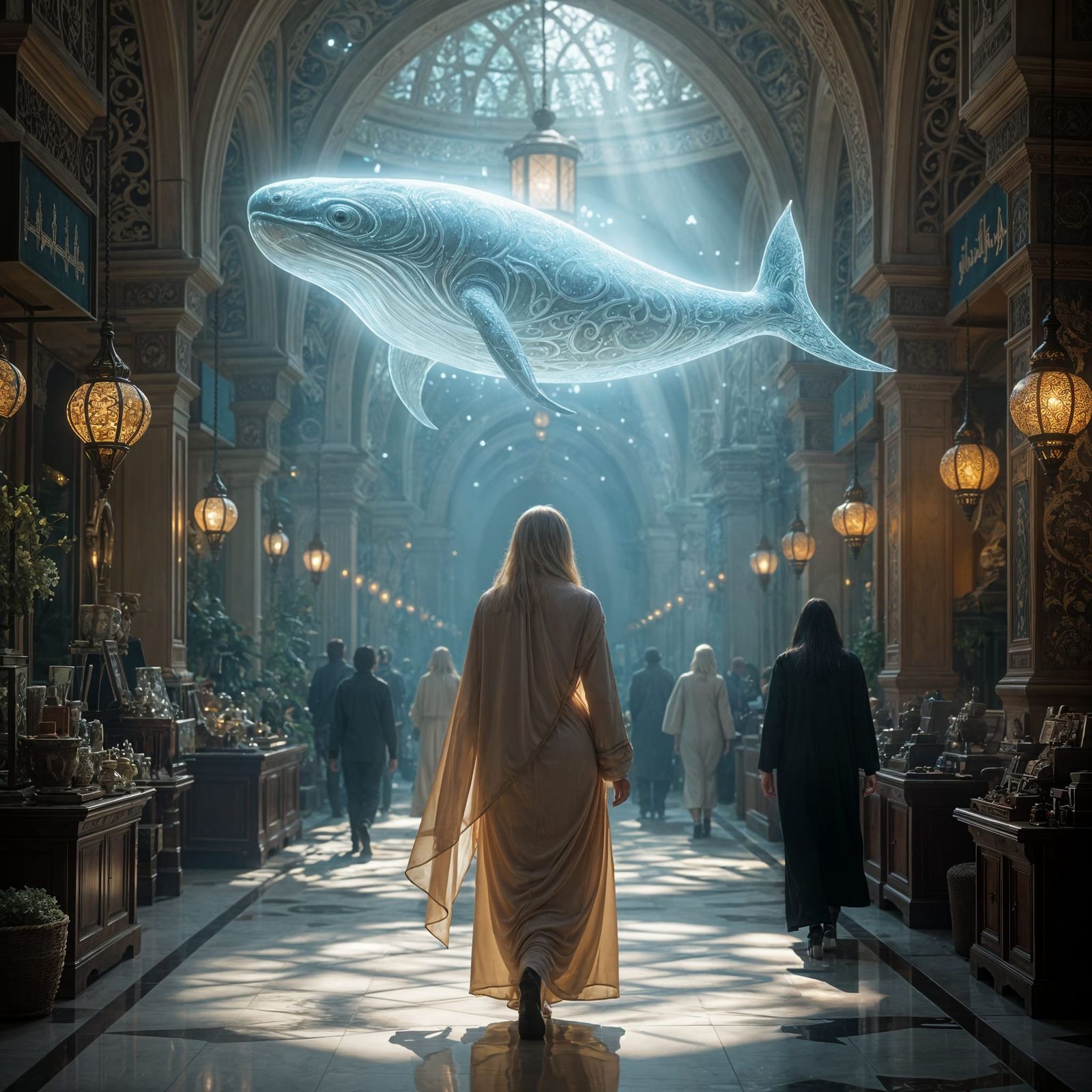 Holographic Light Creature in Art Nouveau Style