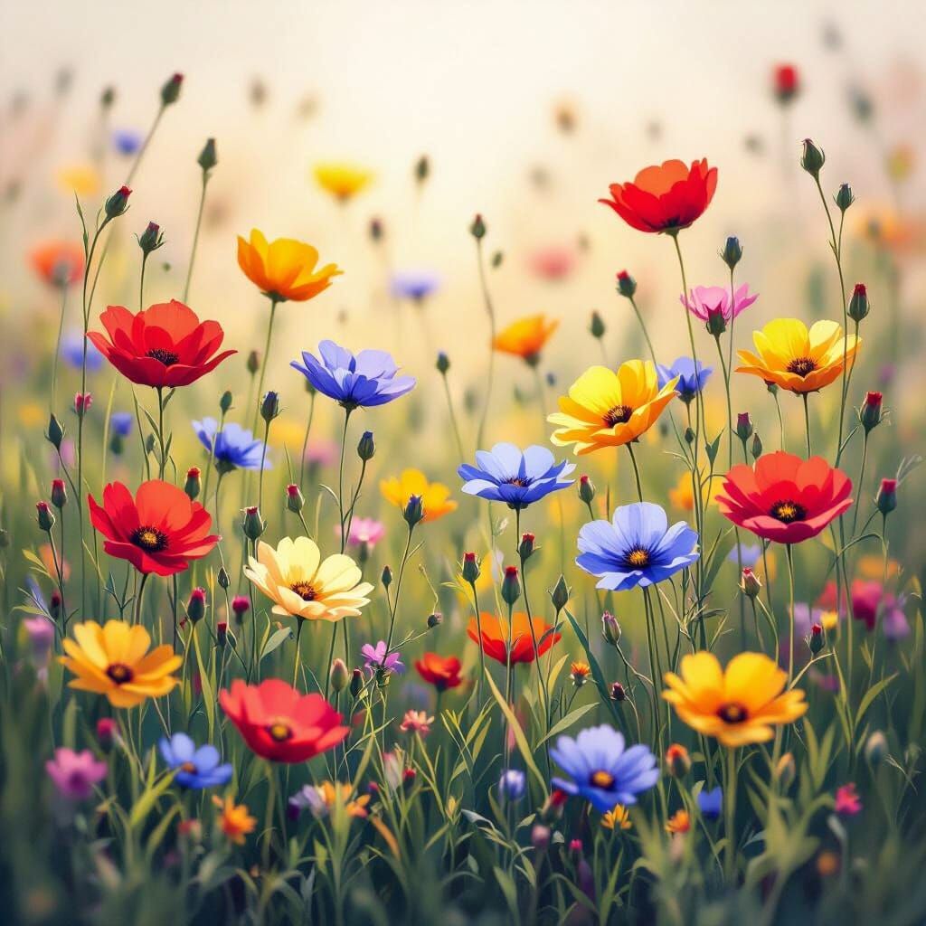 Vibrant Watercolor Meadow of Blooming Wildflowers
