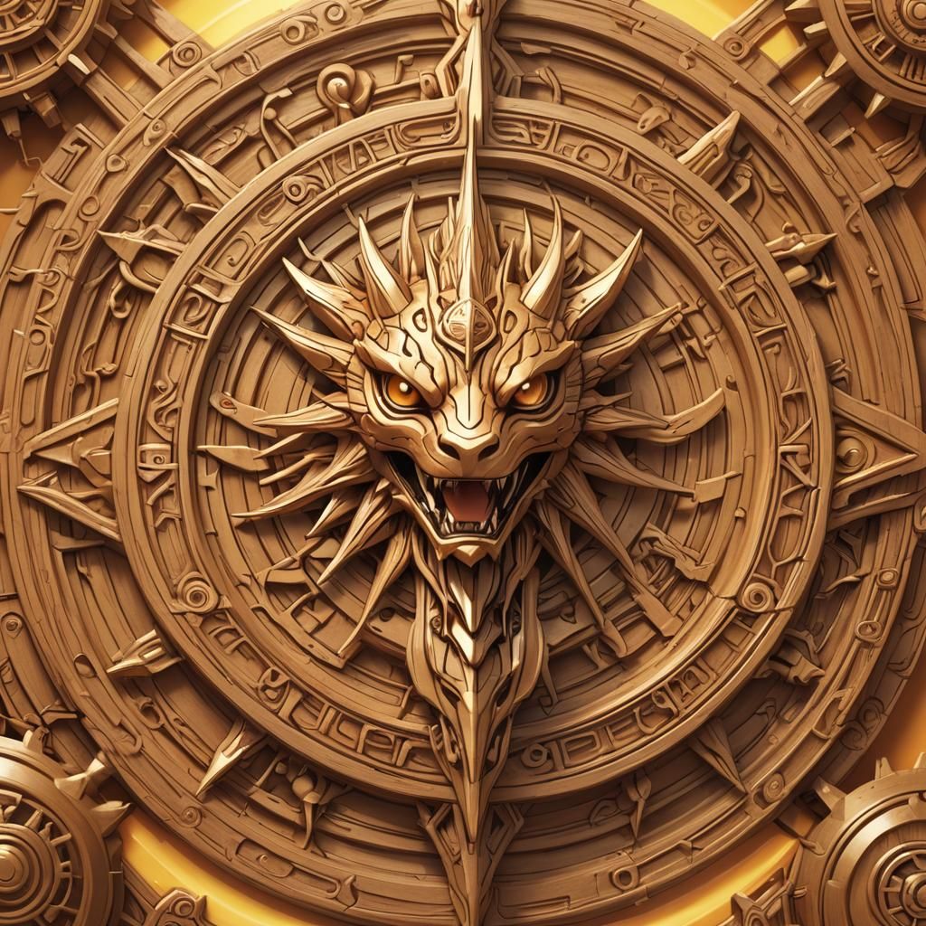 Ancient Teak Digimon Charm in Golden Sunrise Splendor