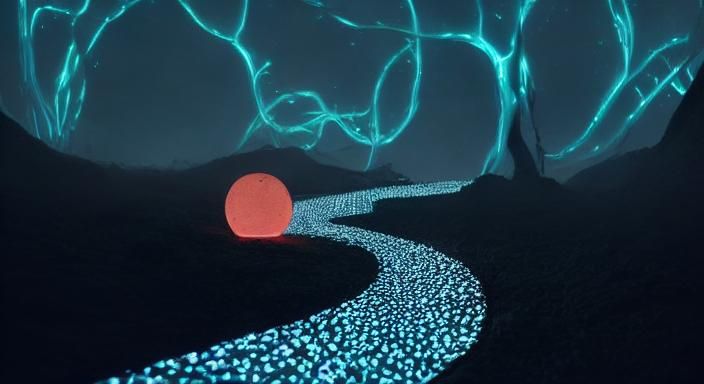 Iridescent Wall-E Drives Bioluminescent Path in Dreamlike Sc...