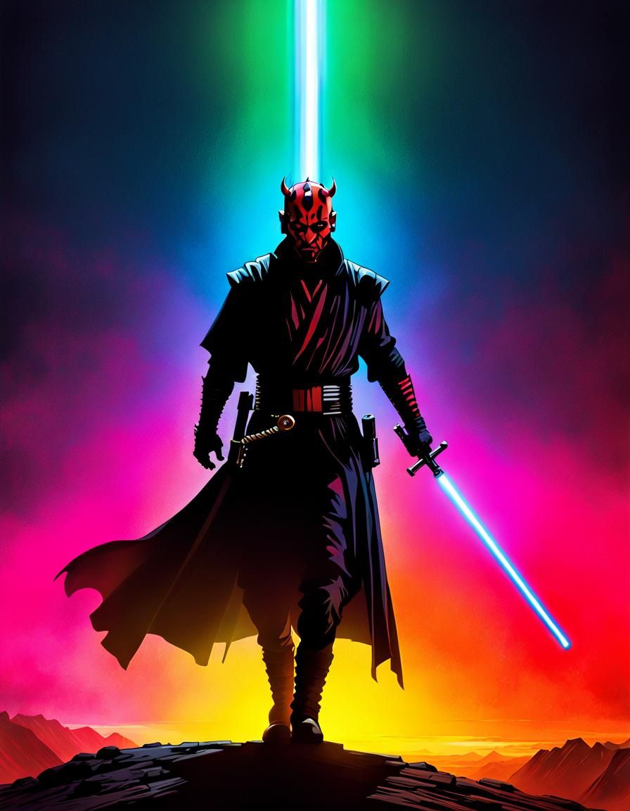 Rainbow Galaxy Darth Maul Silhouette: Cinematic Art