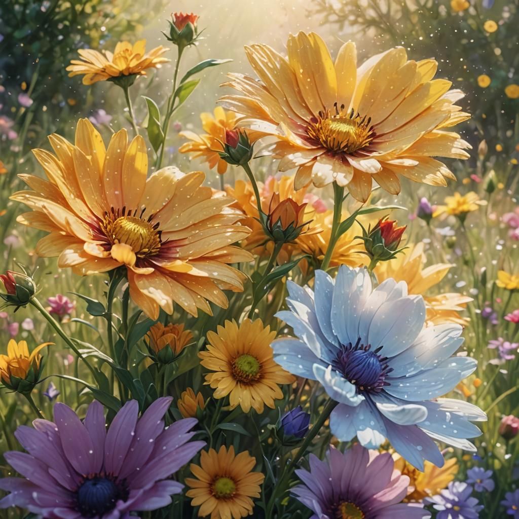 Lush Meadow with Flowers as Impressionist Painting